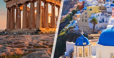Athen und Santorini mit dem Flugzeug, mit Transfers und Mietwagen Athen und Santorini mit dem Flugzeug, mit Transfers und Mietwagen