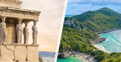 Athen und Korfu mit dem Flugzeug, mit Transfers und Mietwagen Athen und Korfu mit dem Flugzeug, mit Transfers und Mietwagen