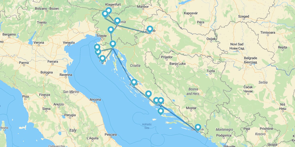 Route entlang der Slowenisch-Kroatische Adriaküste