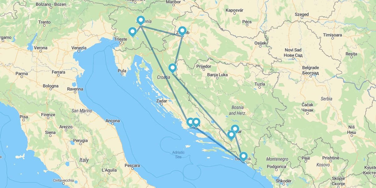 Route durch Kroatien, Slowenien und Bosnien