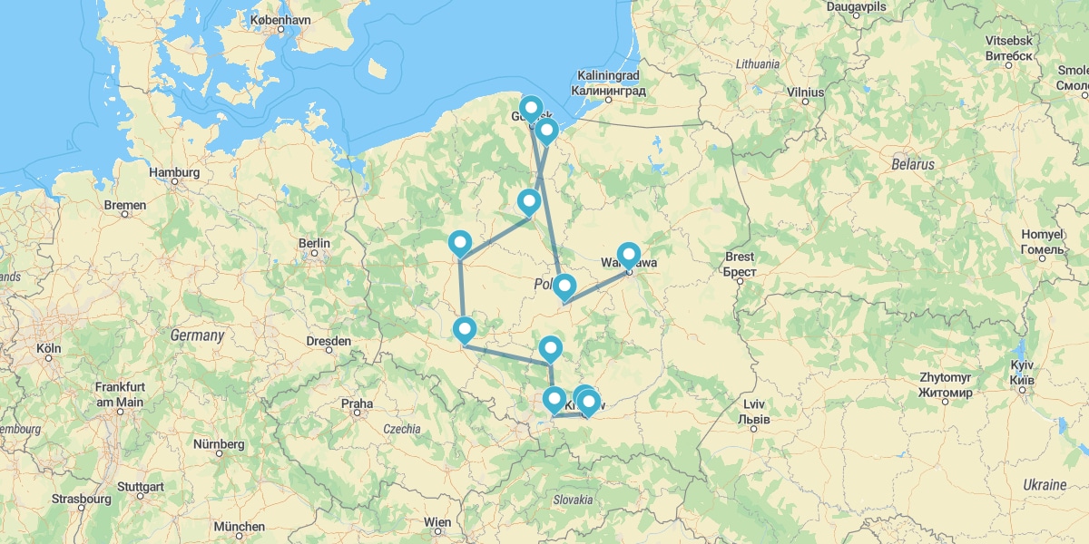 Polska-Route von Warschau nach Krakau