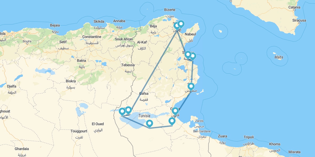 Route zwischen Oase, Meer und Dünen