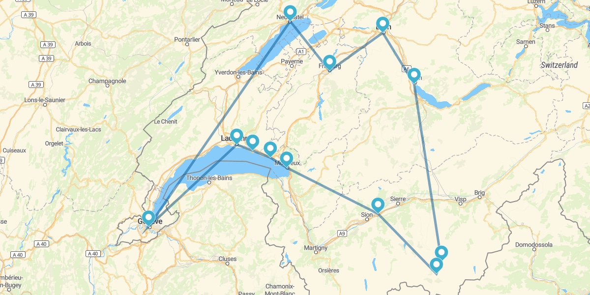 Route durch die Südwestschweiz