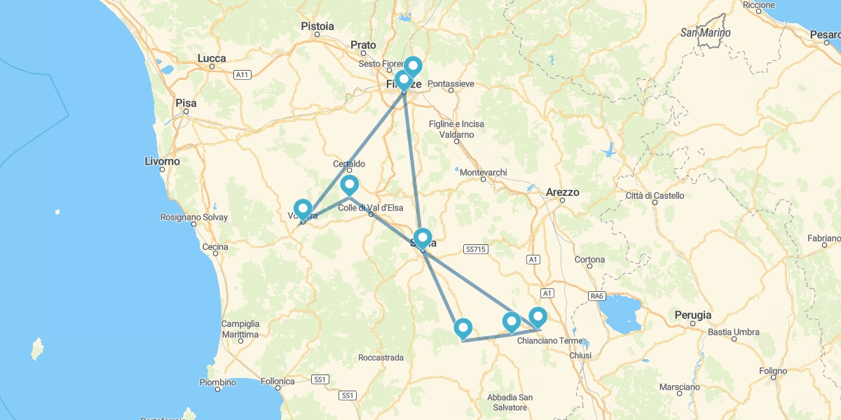 Route durch die Toskana, von Florenz nach Siena