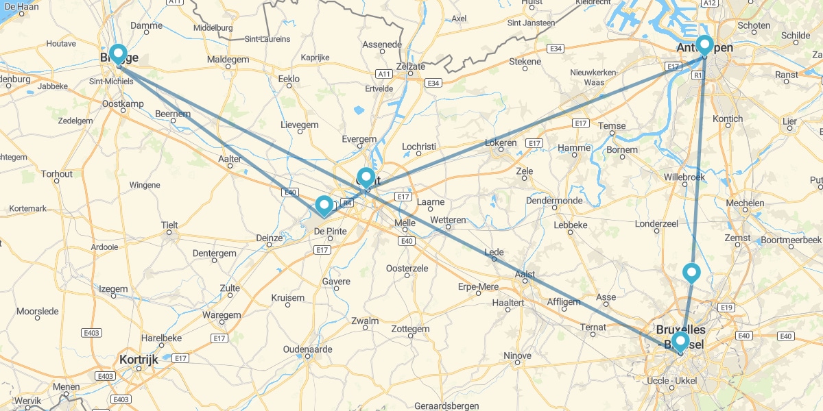 Route durch die Region Flandern