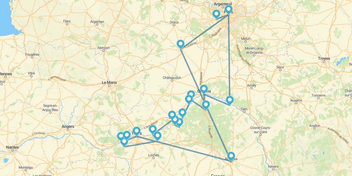 Route zu den Königsschlössern im Tal der Loire