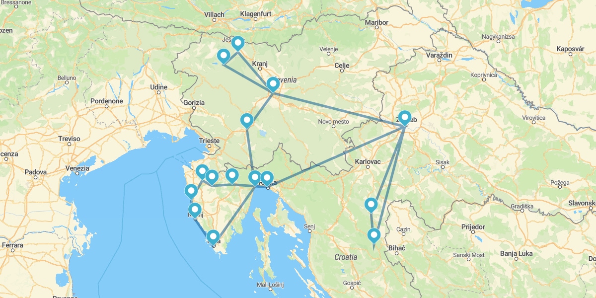 Route durch Slowenien, die Halbinsel Istrien und die Bucht Kvarner