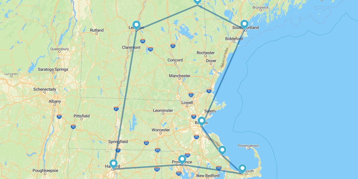 Route durch den Nordosten der Vereinigten Staaten