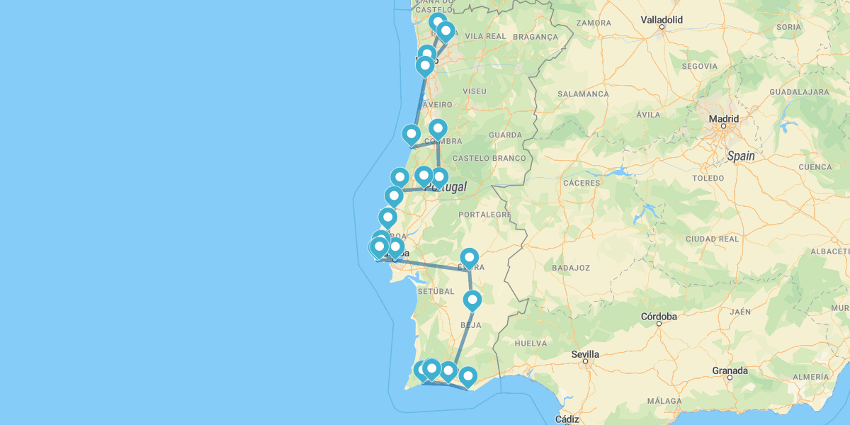 Route von Porto bis zur Algarve