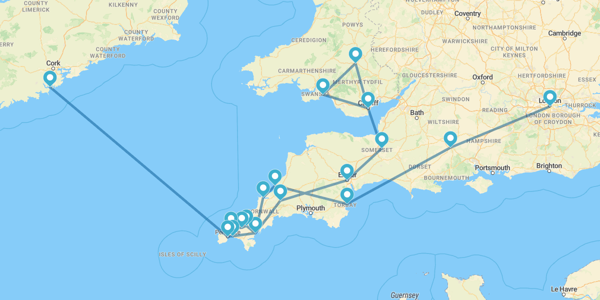 Route durch Wales und Cornwall