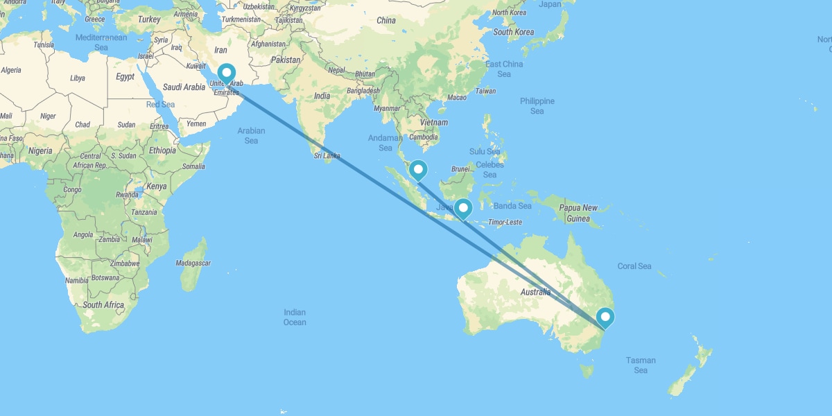 Dubai, Sydney, Bali und Singapur