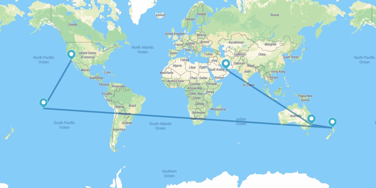 Dubai, Sydney, Auckland, Französisch-Polynesiens und Los Angeles