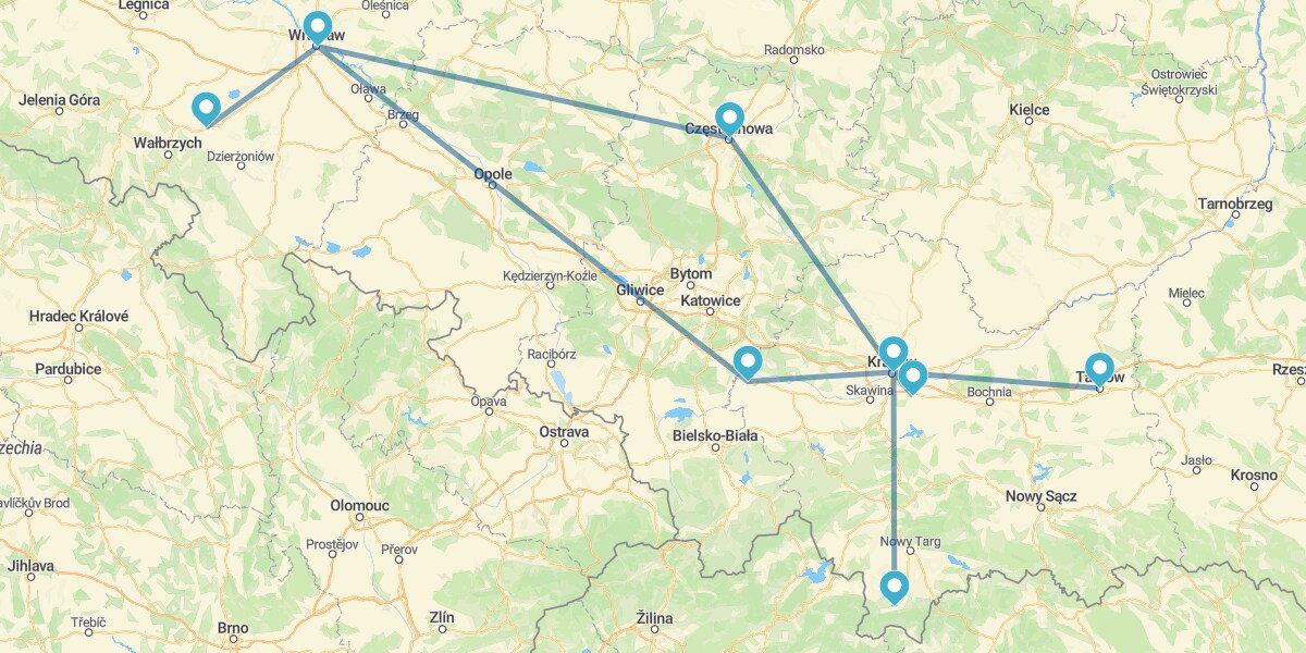 Route durch Südpolen