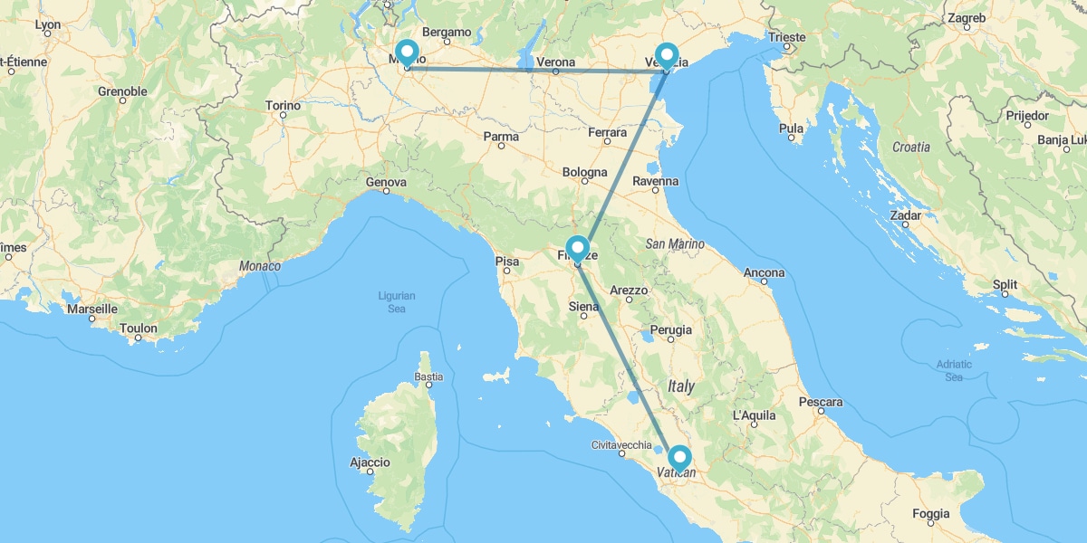 Rom, Florenz, Venedig und Milano mit dem Zug