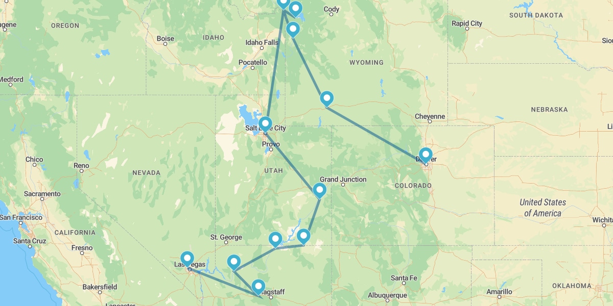 Route durch die großen Parks des amerikanischen Westens