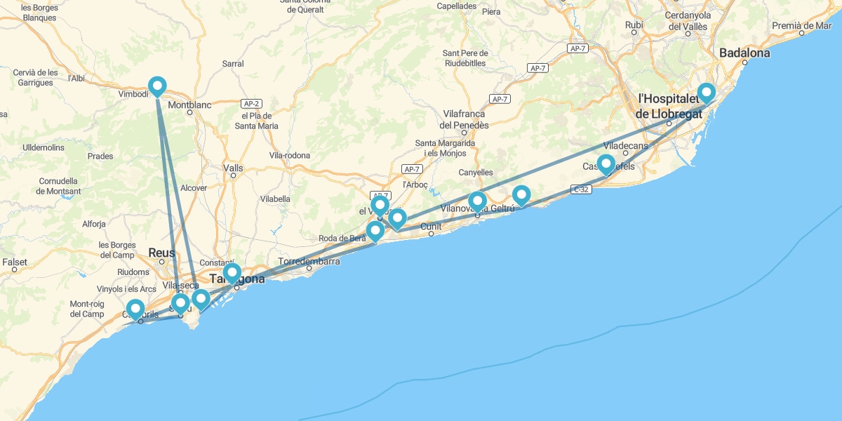 Route von Barcelona zu den unendlichen Stränden der Costa Daurada