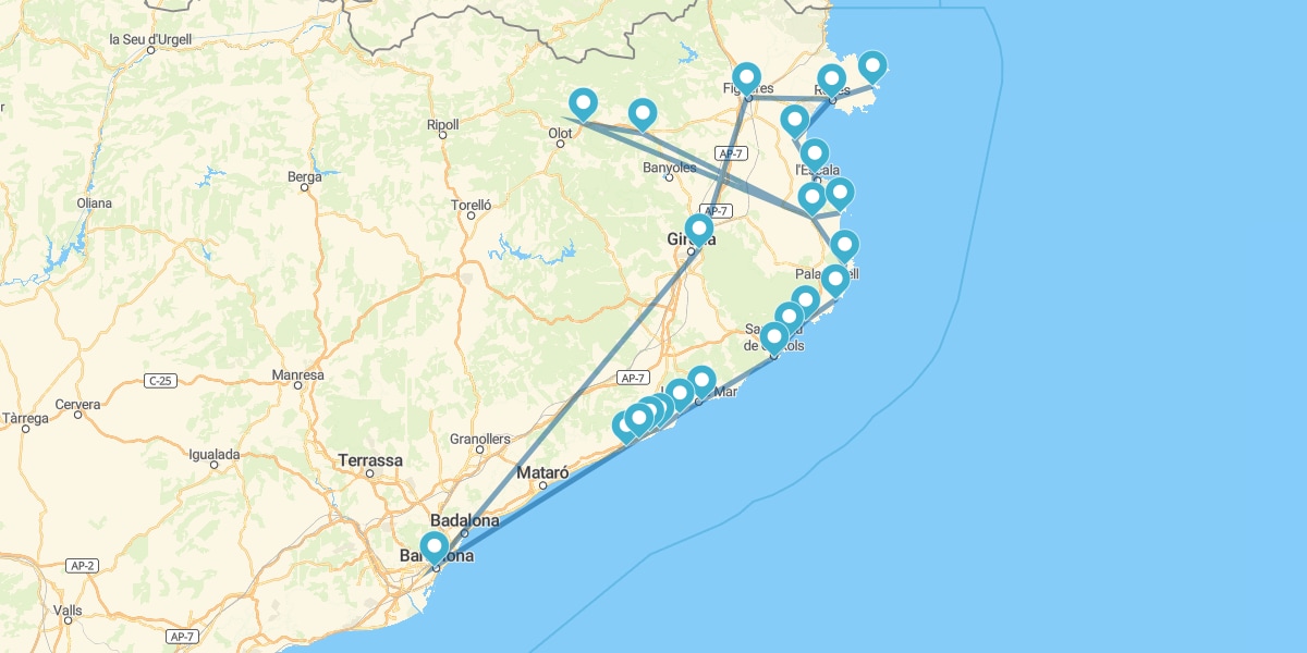 Route von Barcelona zu den Stränden von Dalí