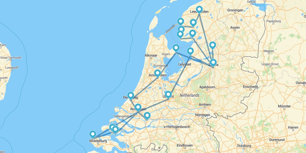 Route durch Holland, dem Land des Wassers