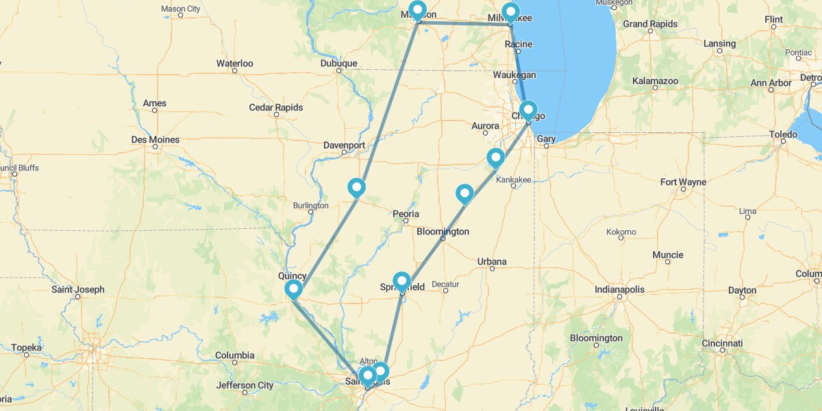 Route durch den Mittleren Westen