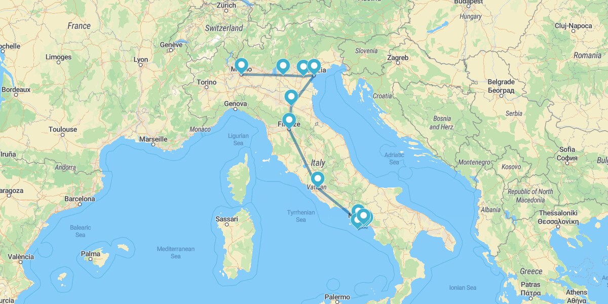 Route durch Ganz Italien, von Mailand nach Neapel