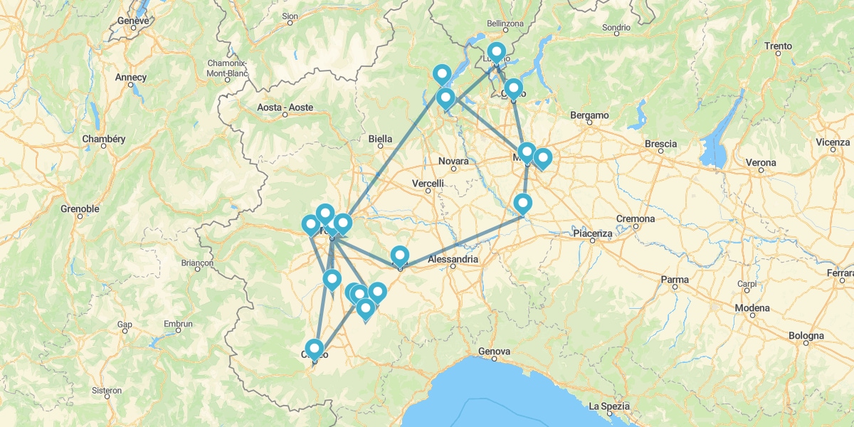 Route durch die Region Piemont der Savoyen