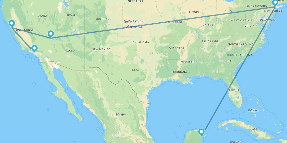 Los Angeles, San Francisco, Las Vegas, New York und Riviera Maya