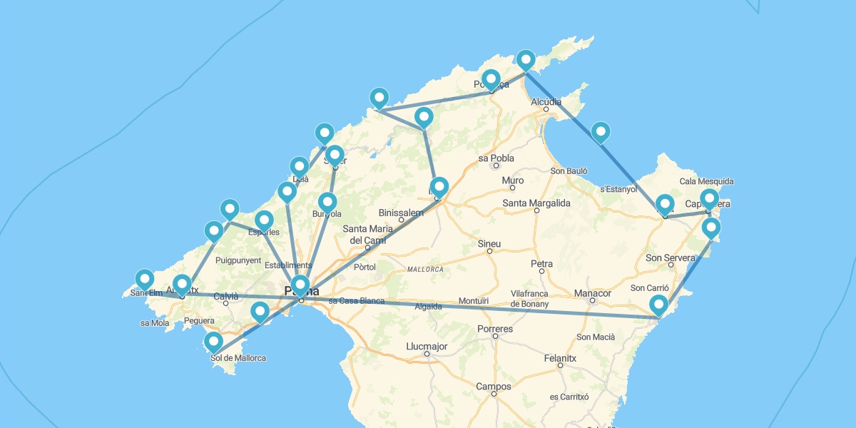 Route entlang der Küste und dem Landesinnere der Insel