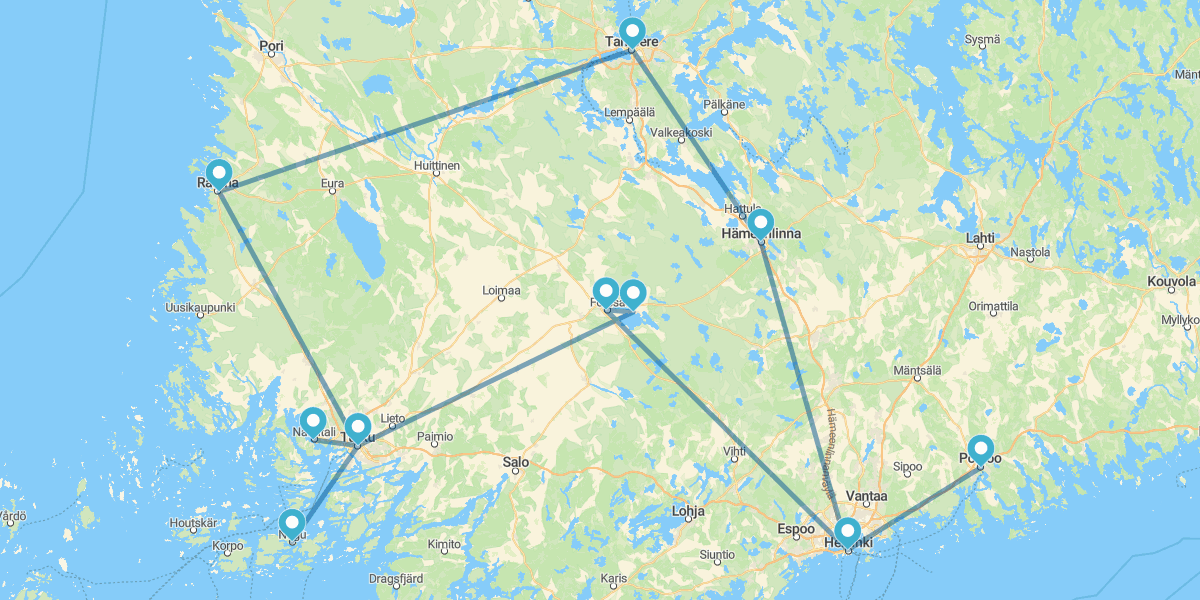 Route durch den Südwesten Finnlands