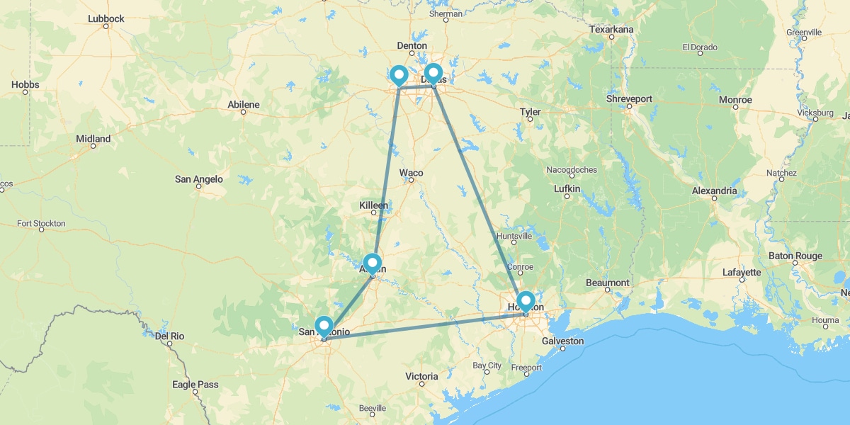 Route durch das Texas Triangle