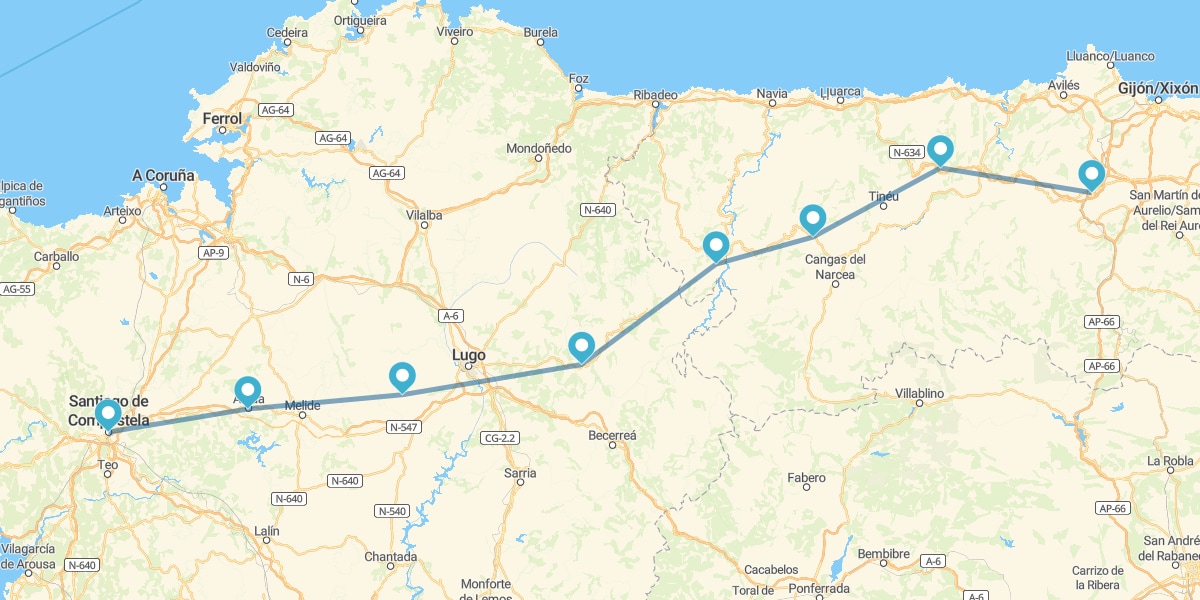 Jakobsweg auf dem Fahrrad: von Oviedo nach Santiago