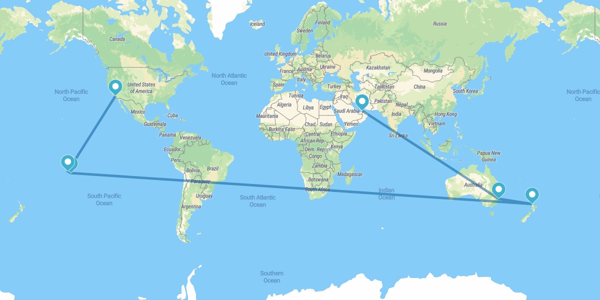 Dubai, Sydney, Auckland, Französisch-Polynesiens und Los Angeles