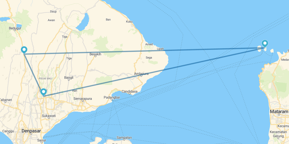 Stränden im Süden von Bali, Ubud und Gili-Inseln