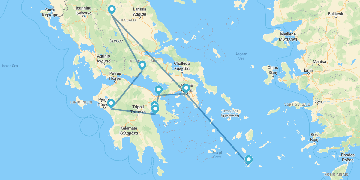 Route durch den Peloponnes, Meteora und Santorini