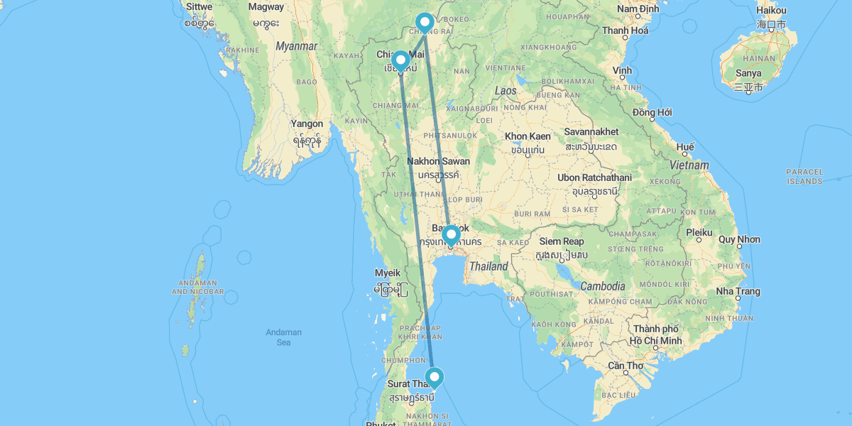 Bangkok, Chiang Rai, Chiang Mai und Koh Samui