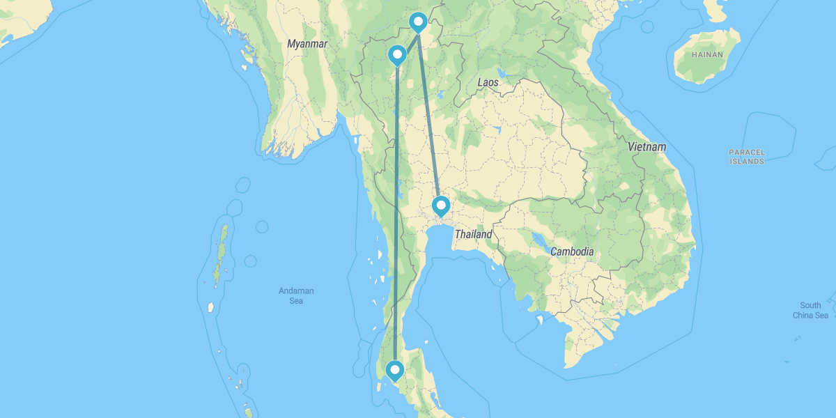 Bangkok, Chiang Rai, Chiang Mai und Krabi