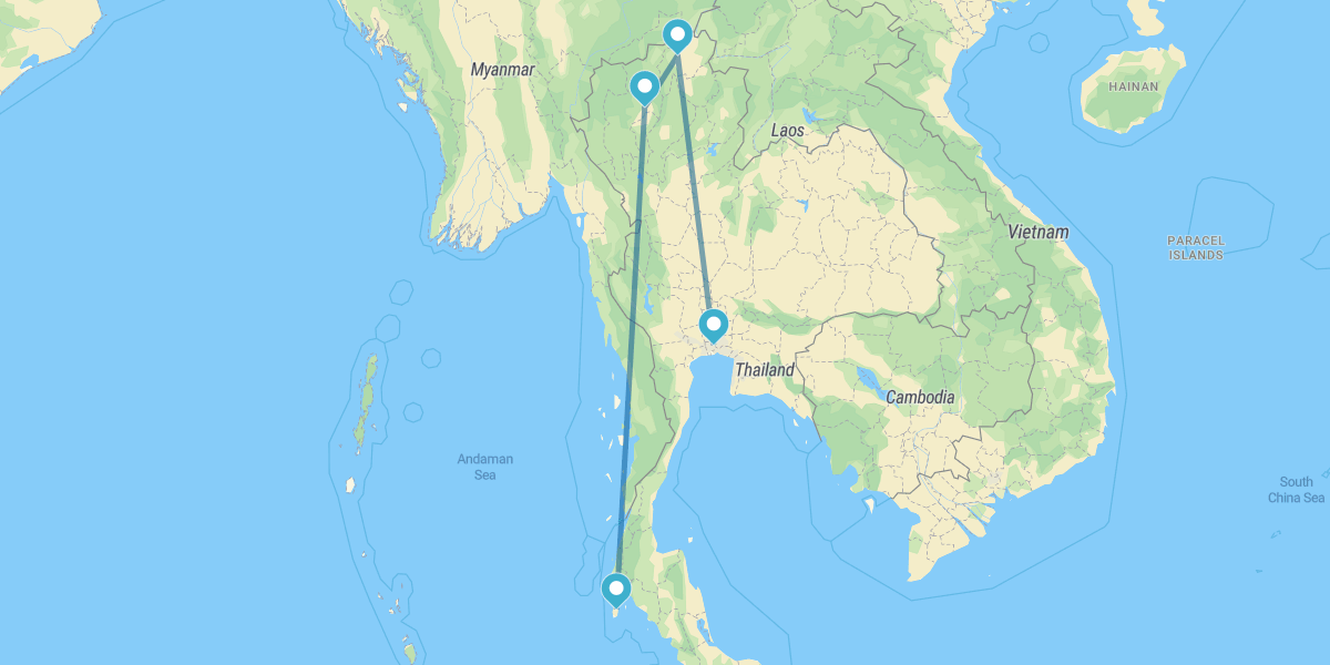 Bangkok, Chiang Rai, Chiang Mai und Phuket