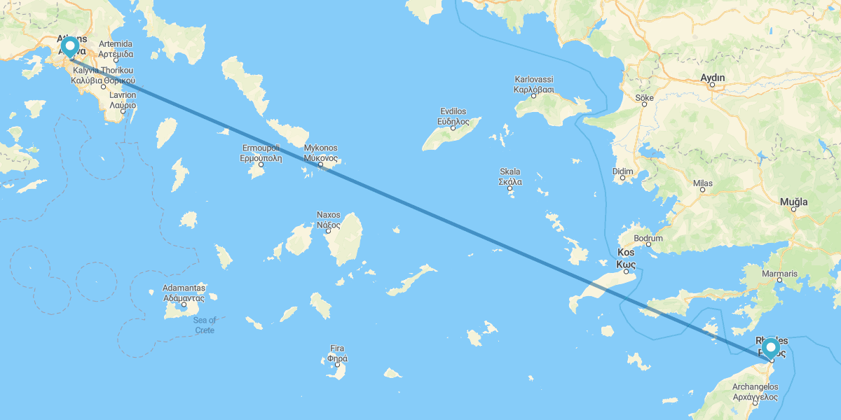 Athen und Rhodos mit dem Flugzeug und mit Mietwagen