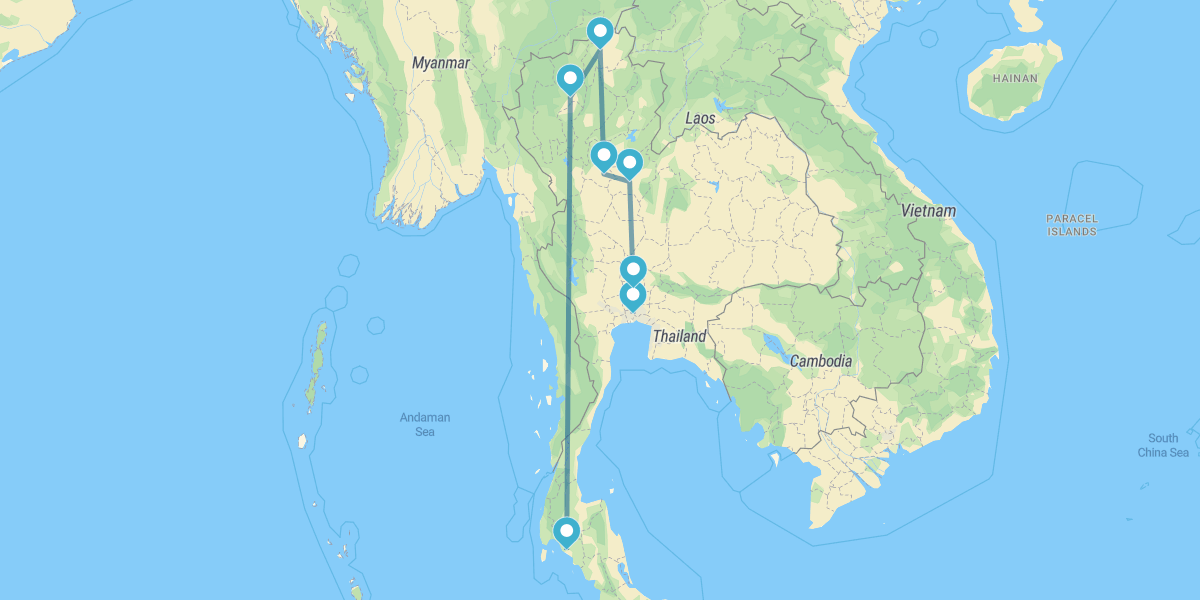 Reiseroute Nord und Krabi