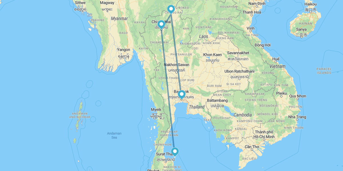 Bangkok, Chiang Rai, Chiang Mai und Koh Samui