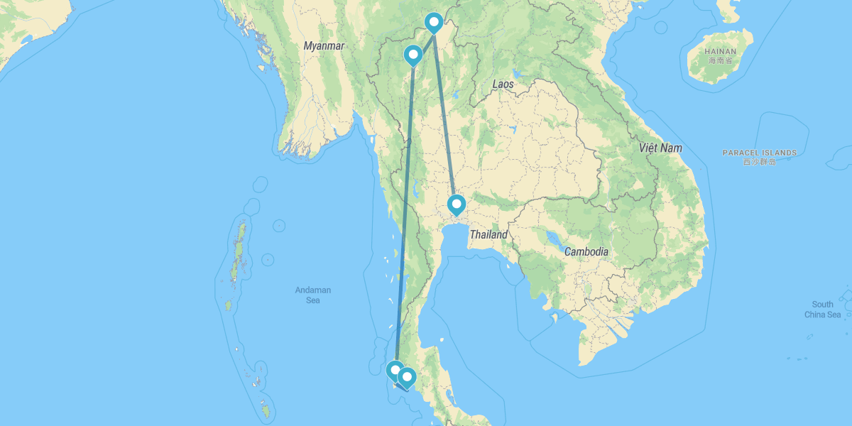 Bangkok, Chiang Rai, Chiang Mai, Phuket und Phi Phi