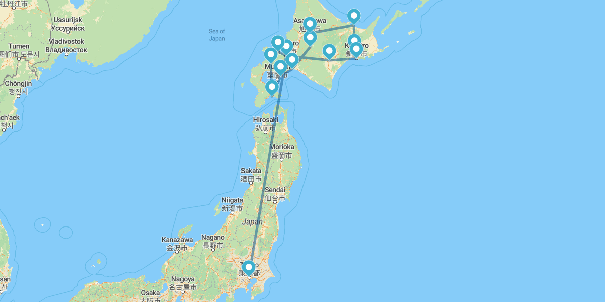 Route durch Hokkaido und Tokio