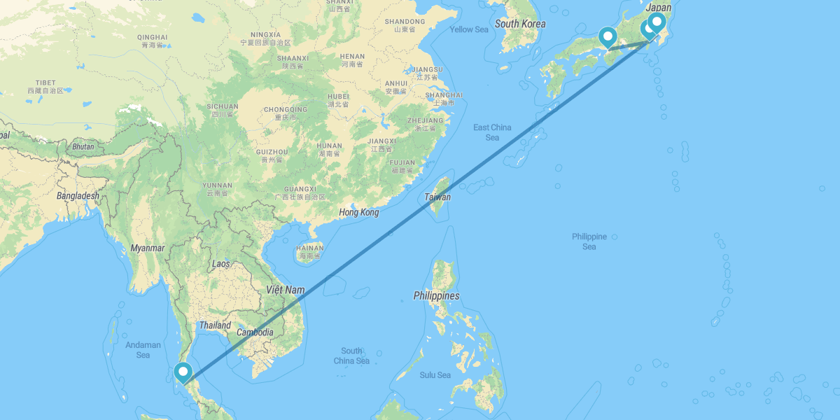 Osaka, Hakone, Tokyo und Krabi