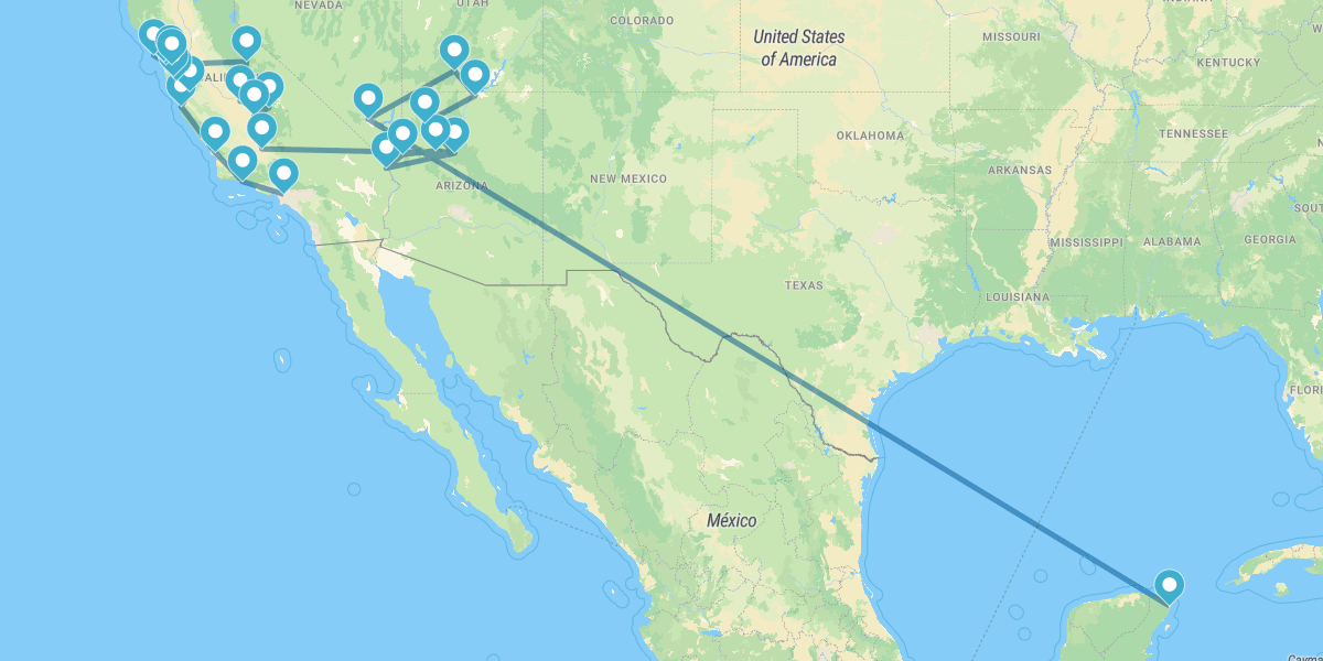 Route von Kalifornien nach Nevada mit Naturparks