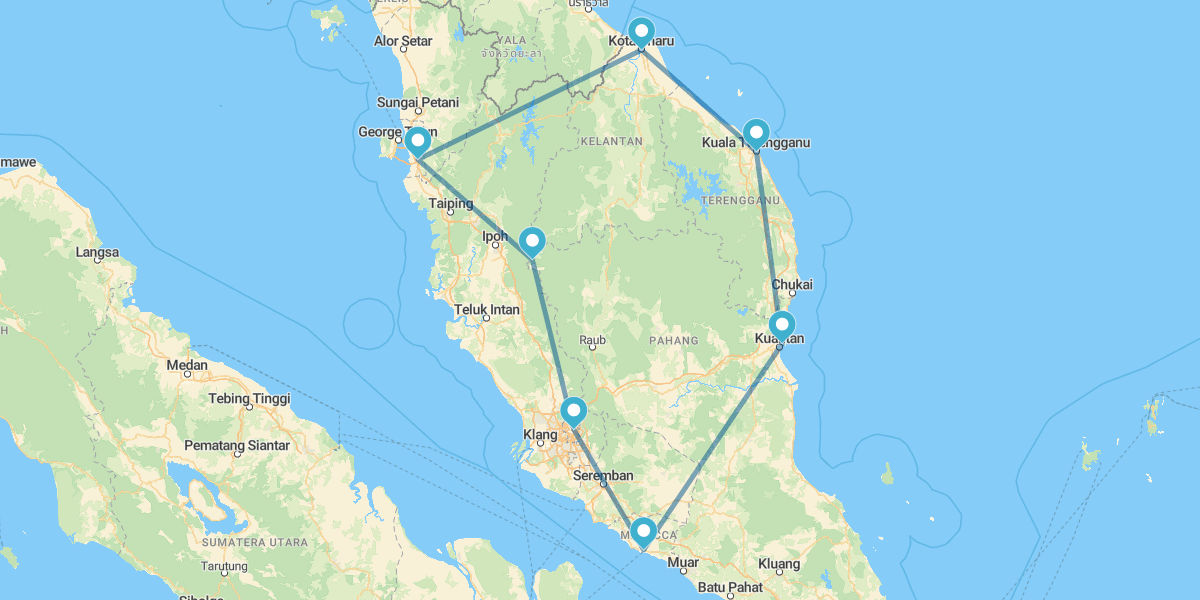 Route von Cameron Highlands nach Malakka