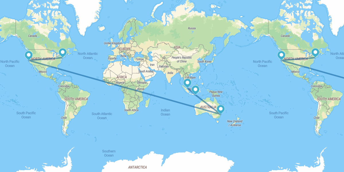 New York, San Francisco, Sydney, Bali und Singapur