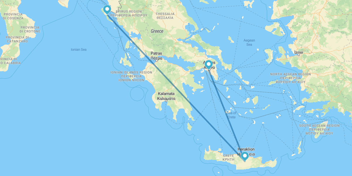 Athen, Kreta und Korfu mit dem Flugzeug