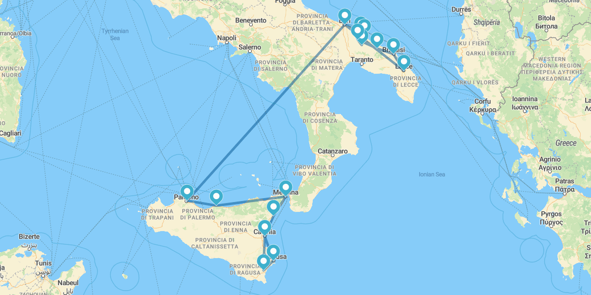 Route durch das Beste von Apulien und Sizili