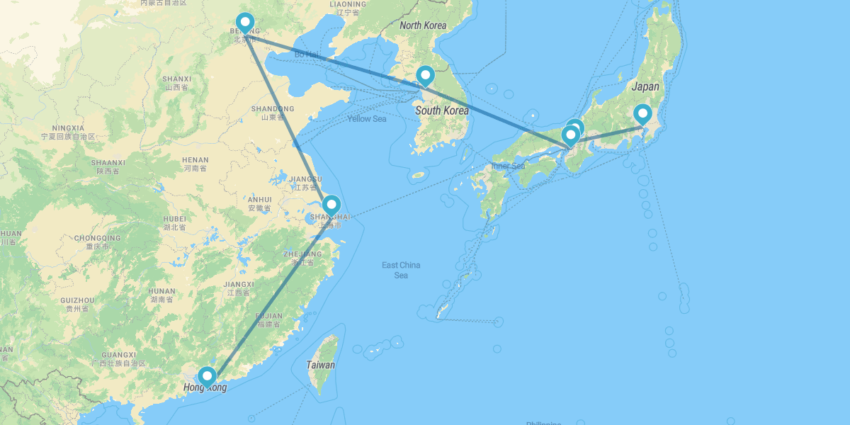 Tokio, Kyoto, Osaka, Seoul, Peking, Shanghai und Hongkong