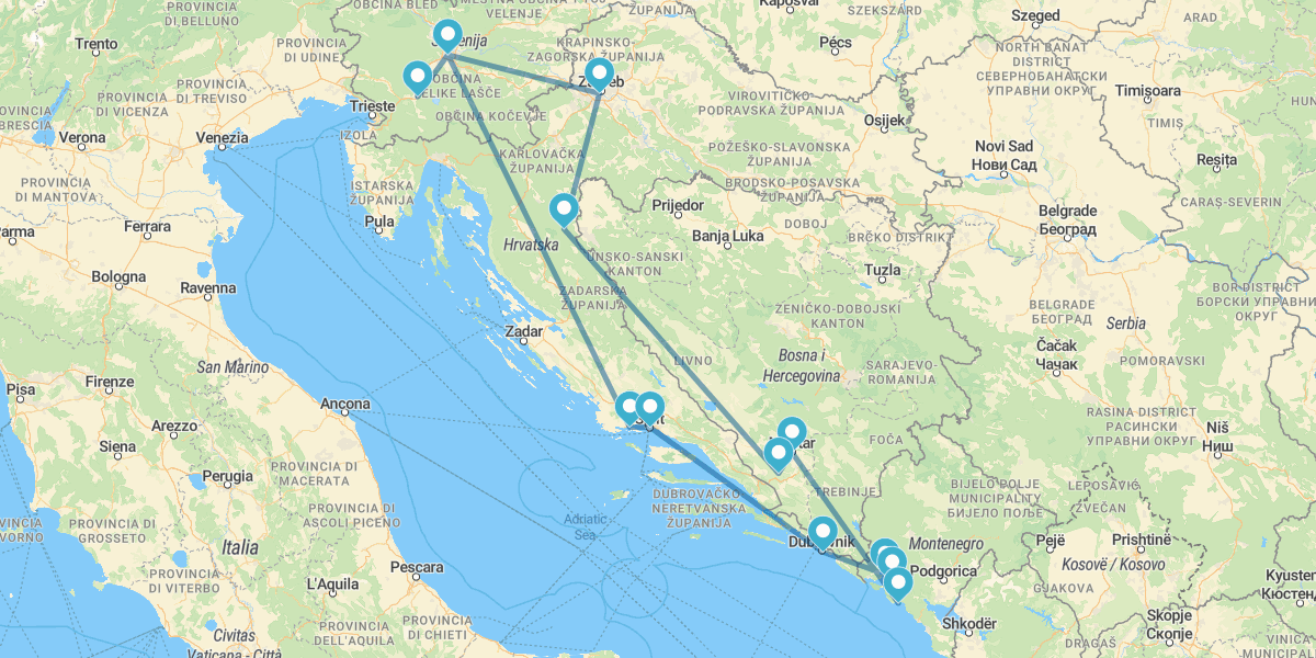 Route durch Kroatien, Montenegro, Bosnien und Slowenien