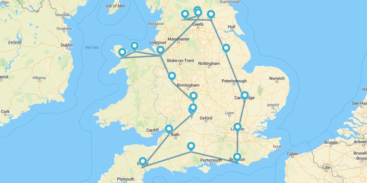 Route durch England und North Wales